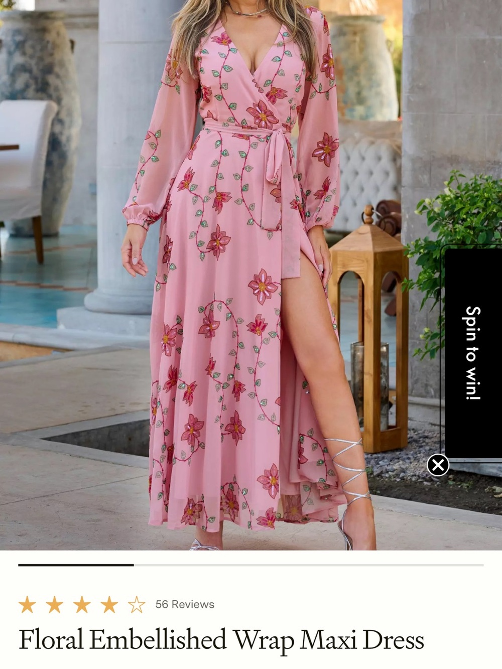 Boston Proper Pink Floral Long Sleeve Wrap Maxi Dress